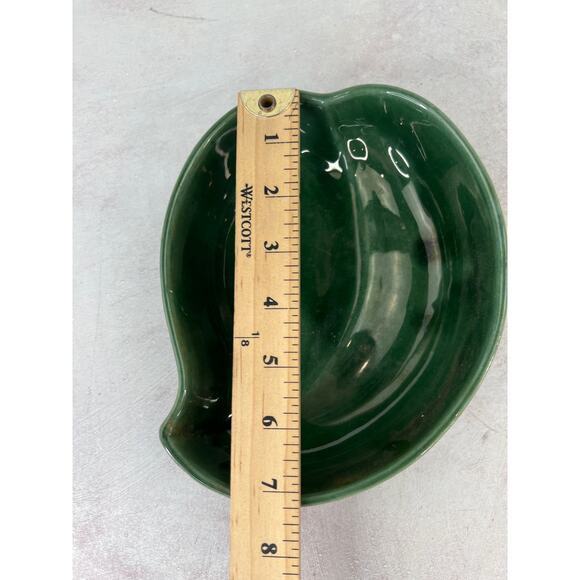 Vintage Mid Century Modern Hull Pottery USA Dark Green Leaf Bowl Dish F14 - Picture 8 of 9